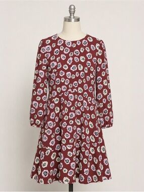 Loft Floral Long Sleeve Swing Dress - Burgundy Size 10